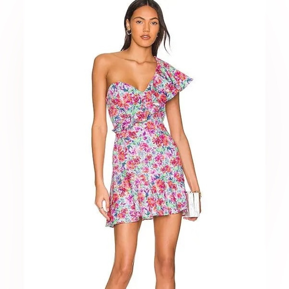 Amanda Uprichard Pink and Blue Ruffled Tiered Dress